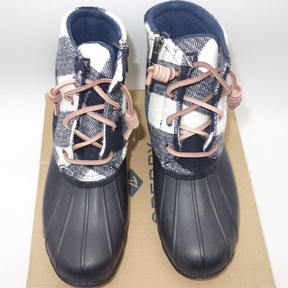 NEW Sperry Saltwater Cozy Wool Navy Blue Plaid Duck Winter Boots Women's 6 - Picture 7 of 9